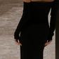 Ornate Long Sleeve Off-Shoulder Prom Dress Black Mermaid Evening Dress C8954