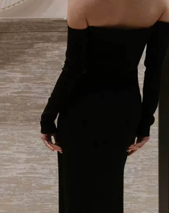 Ornate Long Sleeve Off-Shoulder Prom Dress Black Mermaid Evening Dress C8954