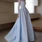Playful One Shoulder Blue Prom Dress Bows 3D Florals A-Line Evening Dress C8955