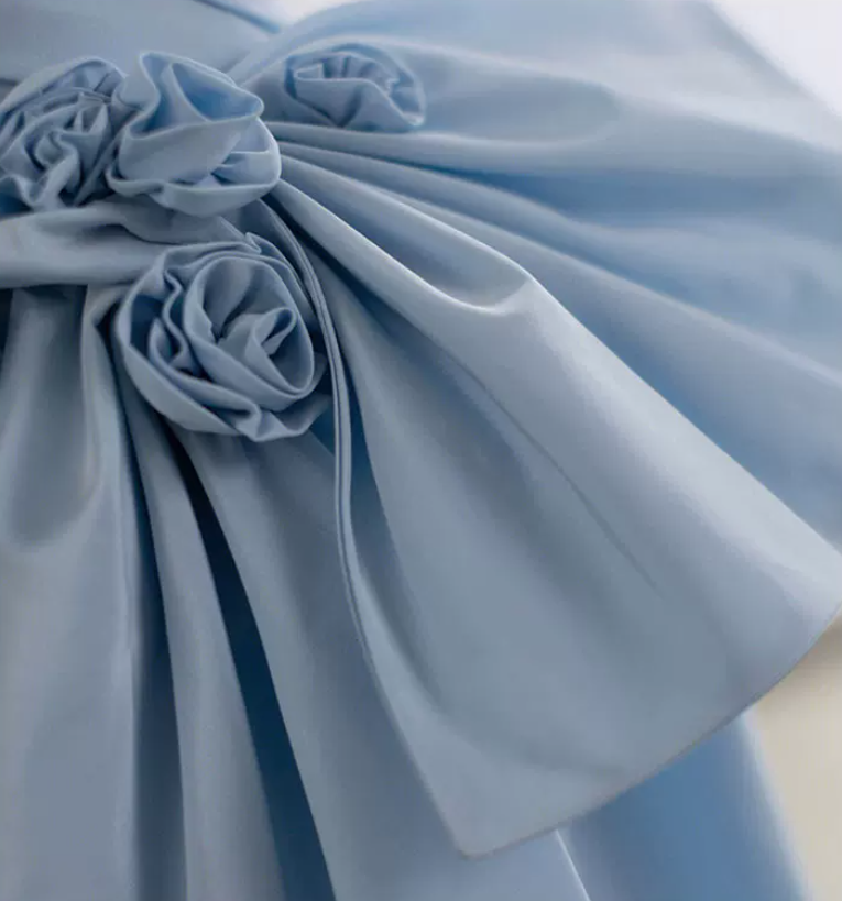 Playful One Shoulder Blue Prom Dress Bows 3D Florals A-Line Evening Dress C8955