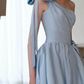 Playful One Shoulder Blue Prom Dress Bows 3D Florals A-Line Evening Dress C8955