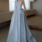 Playful One Shoulder Blue Prom Dress Bows 3D Florals A-Line Evening Dress C8955