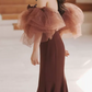 Robe de bal de princesse bustier à volants en satin long, robe de soirée C8117