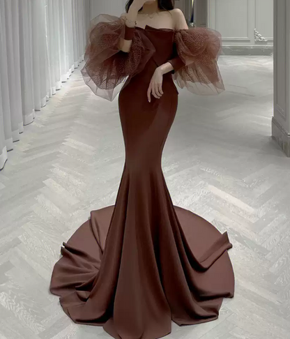 Robe de bal de princesse bustier à volants en satin long, robe de soirée C8117