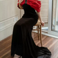 Vintage Halter Neck Black Prom Dress Pearls Evening Dress C8959