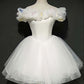 Simple Ball Gown Off The Shoulder Short Birthday Outfits White Homecoming Dress C896
