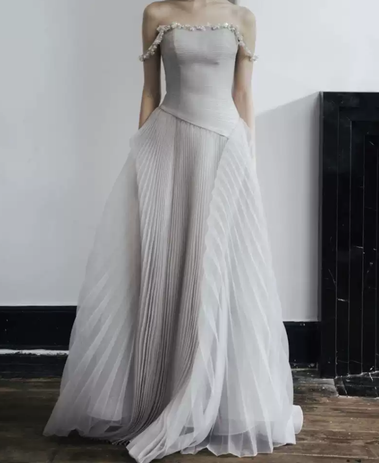 Robe de bal de princesse bustier à volants en satin long, robe de soirée C8117