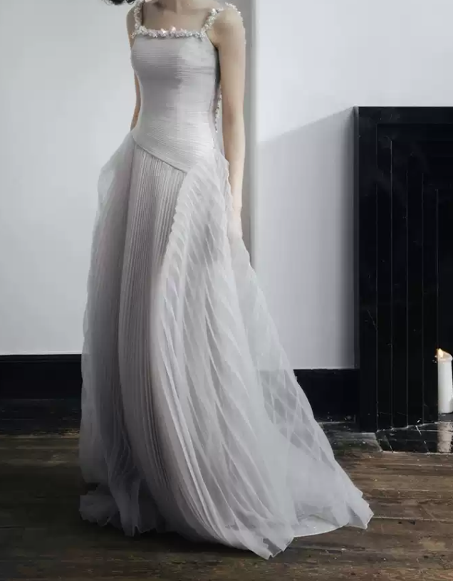 Robe de bal de princesse bustier à volants en satin long, robe de soirée C8117