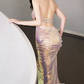 Chic Halter Neck Pink Prom Dress Backless Sequins Mermaid Evening Dress C8961