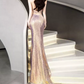 Chic Halter Neck Pink Prom Dress Backless Sequins Mermaid Evening Dress C8961