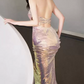 Chic Halter Neck Pink Prom Dress Backless Sequins Mermaid Evening Dress C8961