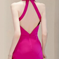 Playful Halter Neck Hot Pink Prom Dress Silt Mermaid Evening Dress C8963
