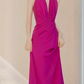 Playful Halter Neck Hot Pink Prom Dress Silt Mermaid Evening Dress C8963