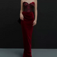 Retro Strapless Red Prom Dress Jacquard Mermaid Evening Dress C8965
