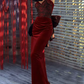 Retro Strapless Red Prom Dress Jacquard Mermaid Evening Dress C8965