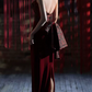 Retro Strapless Red Prom Dress Jacquard Mermaid Evening Dress C8965