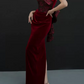 Retro Strapless Red Prom Dress Jacquard Mermaid Evening Dress C8965