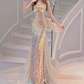 Robe de bal de princesse bustier à volants en satin long, robe de soirée C8117