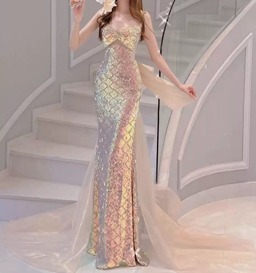 Robe de bal de princesse bustier à volants en satin long, robe de soirée C8117