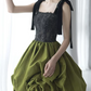 Vintage Spaghetti Straps Black & Green Prom Dress Sequins Lace Tiered A-Line Evening Dress C8968