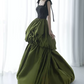 Vintage Spaghetti Straps Black & Green Prom Dress Sequins Lace Tiered A-Line Evening Dress C8968
