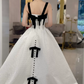 Romantic Spaghetti Straps Bows Prom Dress Black & White A-Line Evening Dress C8969