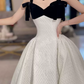 Romantic Spaghetti Straps Bows Prom Dress Black & White A-Line Evening Dress C8969