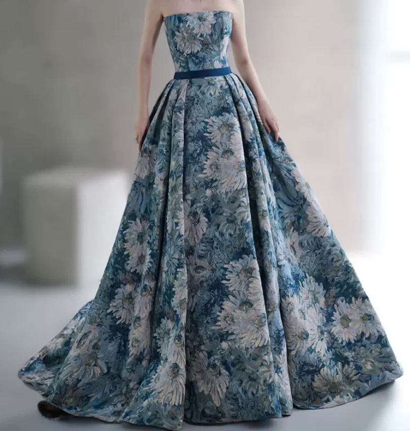 Robe de bal de princesse bustier à volants en satin long, robe de soirée C8117