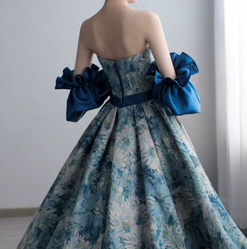 Robe de bal de princesse bustier à volants en satin long, robe de soirée C8117