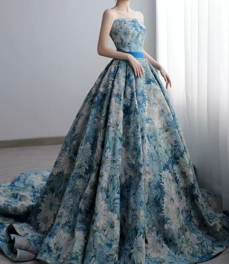 Robe de bal de princesse bustier à volants en satin long, robe de soirée C8117