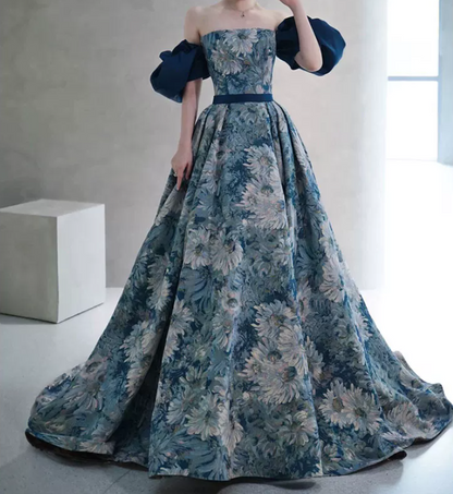 Robe de bal de princesse bustier à volants en satin long, robe de soirée C8117