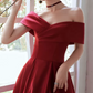 Classic Off-Shoulder Red Prom Dress Satin A-Line Evening Dress C8971