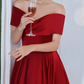 Classic Off-Shoulder Red Prom Dress Satin A-Line Evening Dress C8971