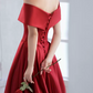 Classic Off-Shoulder Red Prom Dress Satin A-Line Evening Dress C8971
