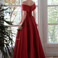 Classic Off-Shoulder Red Prom Dress Satin A-Line Evening Dress C8971