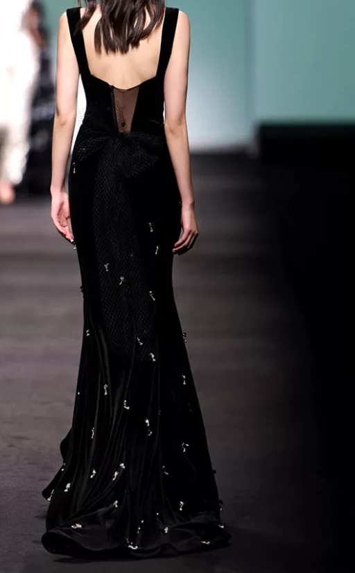 Sleek Spaghetti Straps Black Prom Dress Rhinestones Mermaid Evening Dress C8973