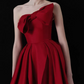 Alluring Strapless Red Prom Dress Bow Satin Slit A-Line Evening Dress C8974