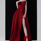 Alluring Strapless Red Prom Dress Bow Satin Slit A-Line Evening Dress C8974