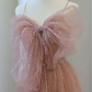 Sweet Spaghetti Straps Prom Dress Pink Sequins Tulle A-Line Evening Dress C8975