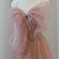 Sweet Spaghetti Straps Prom Dress Pink Sequins Tulle A-Line Evening Dress C8975