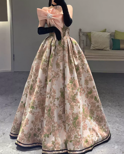Robe de bal de princesse bustier à volants en satin long, robe de soirée C8117