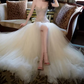 Glittering Strapless Slit Beige Prom Dress Sequins Tulle Beaded A-Line Evening Dress C8980