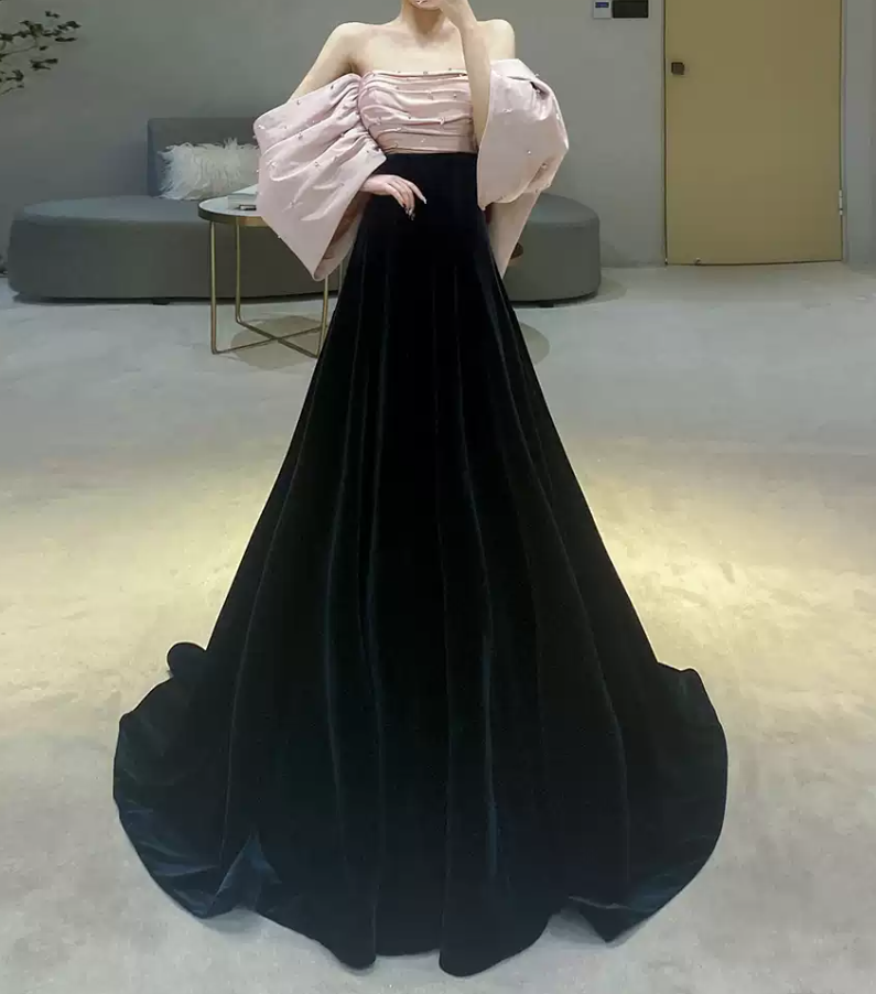 Robe de bal de princesse bustier à volants en satin long, robe de soirée C8117