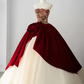 Vintage Strapless Red Prom Dress Floral Bodice Tulle A-Line Evening Dress C8982