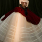 Vintage Strapless Red Prom Dress Floral Bodice Tulle A-Line Evening Dress C8982
