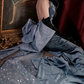 Graceful Spaghetti Straps Blue Prom Dress Sequins Bow Velvet Mermaid Evening Dress C8983