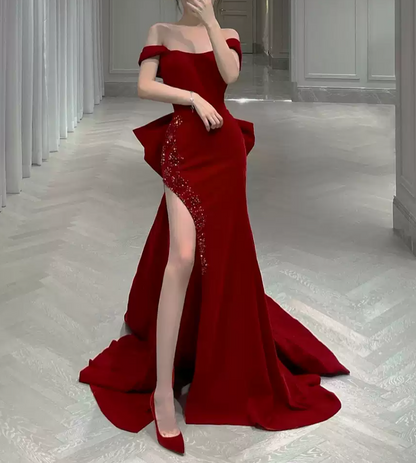 Robe de bal de princesse bustier à volants en satin long, robe de soirée C8117