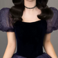 Vintage Gradient Purple Prom Dress Sequins Tulle Short Sleeve A-Line Evening Dress C8985