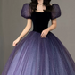 Vintage Gradient Purple Prom Dress Sequins Tulle Short Sleeve A-Line Evening Dress C8985
