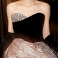 Glam Strapless Black & Pink Prom Dress Beading Slit A-Line Evening Dress C8986